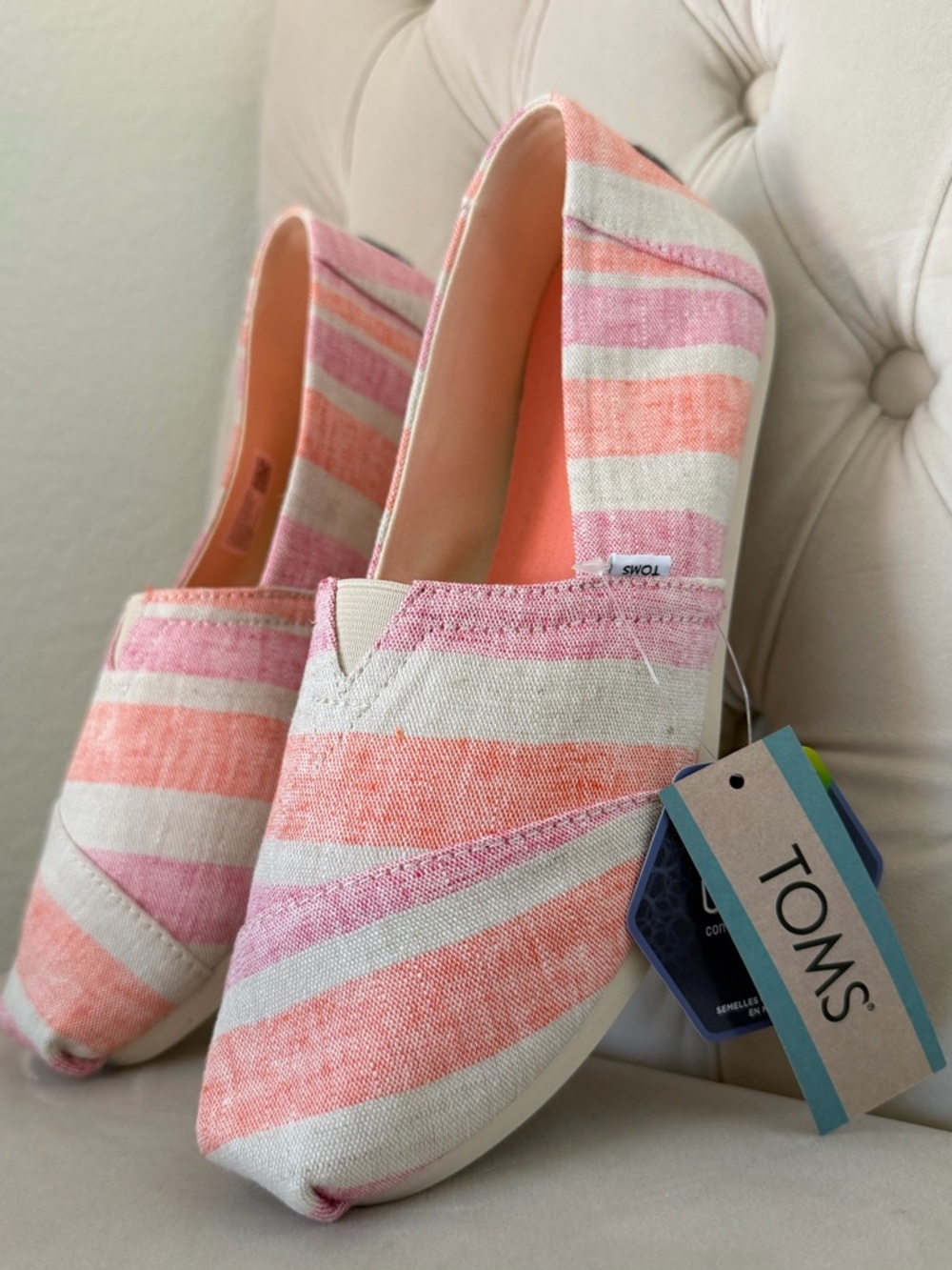 TOMS Striped Canvas Slip-On in Pink & Coral